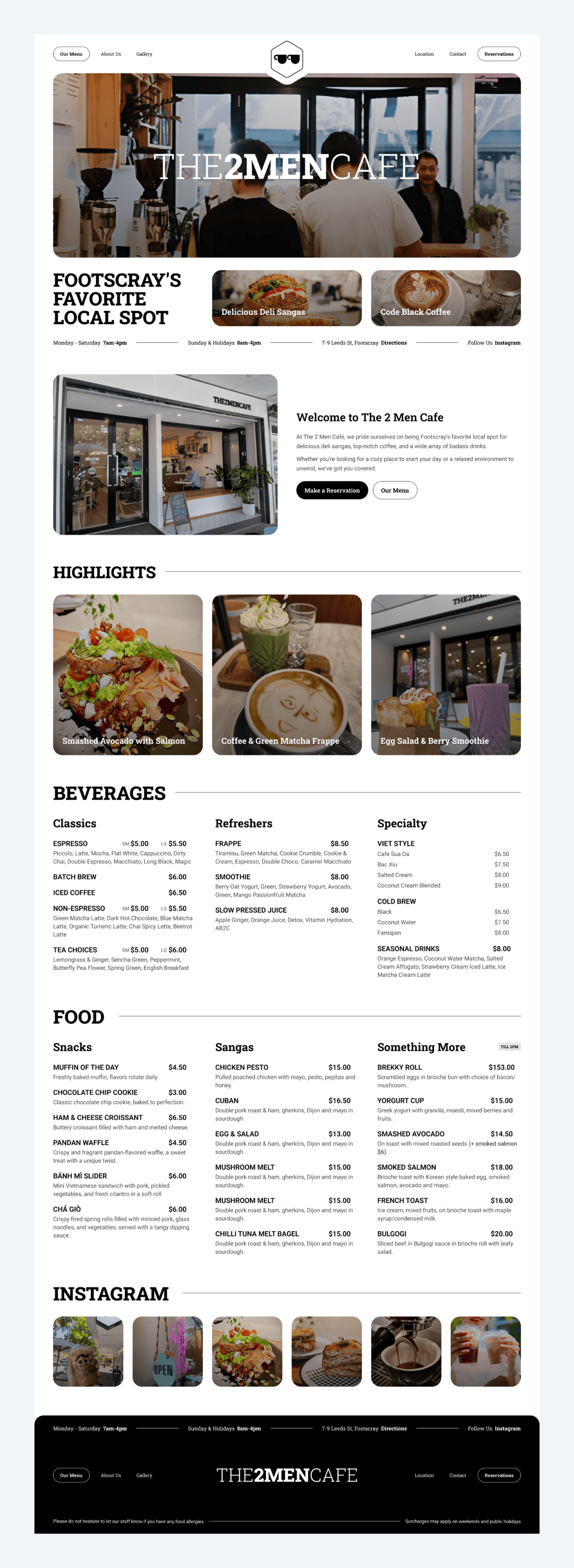 A screenshot of the desktop sized website for 2 men cafe