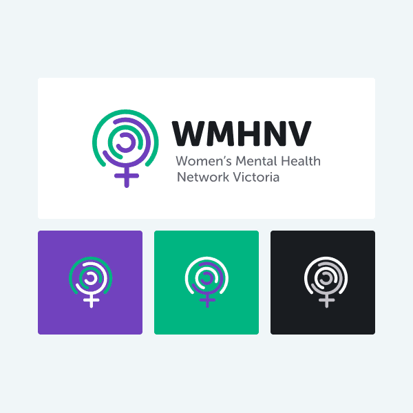 A collection of the womens health network victoria logo options and colour pallete