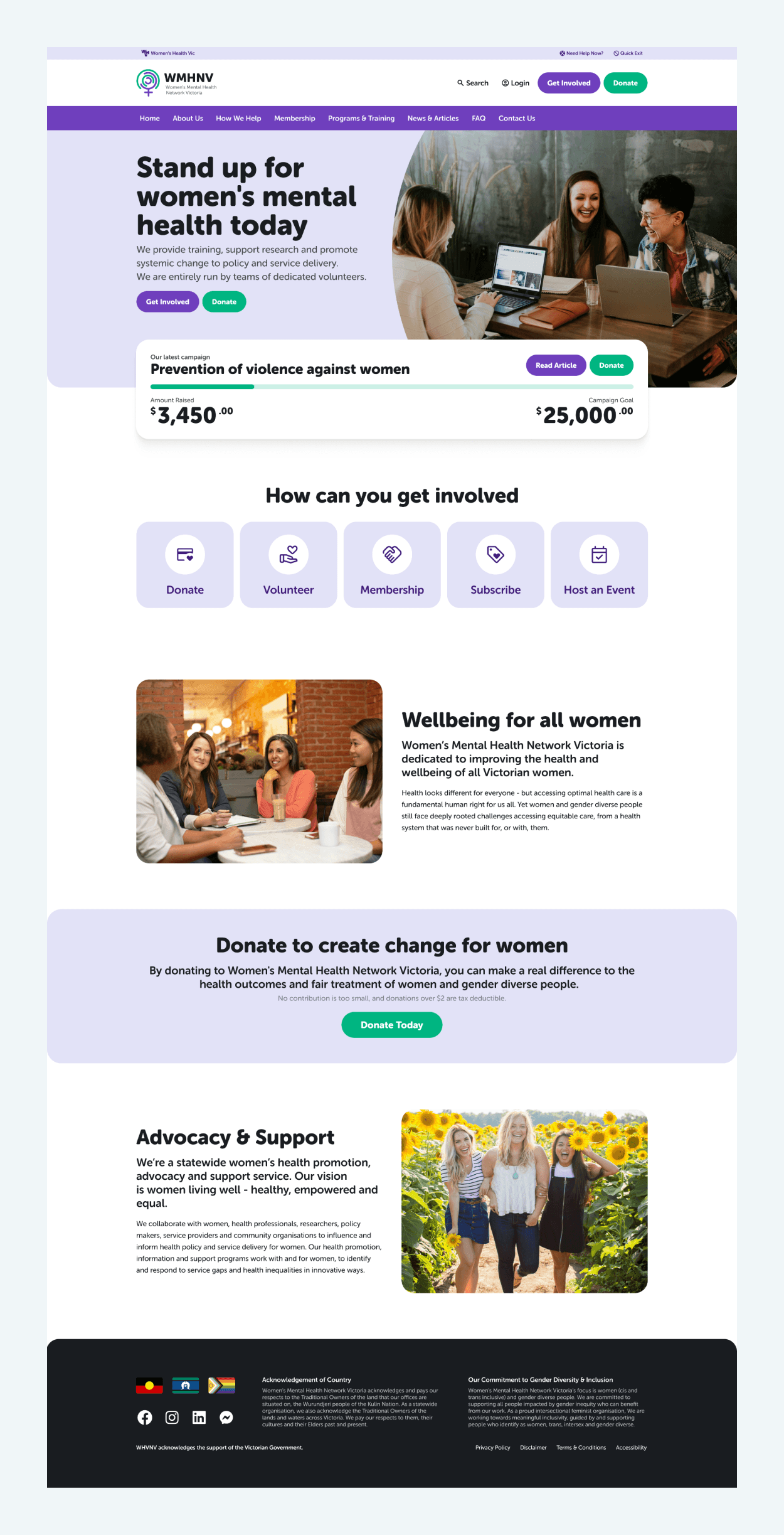 An example layout for the fundraising website focusing on the home page