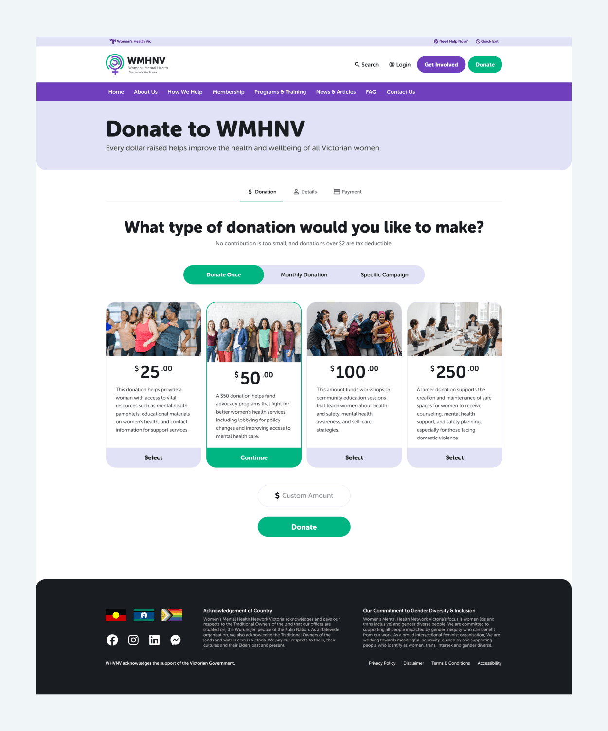 An example layout for the fundraising website focusing on the donations build